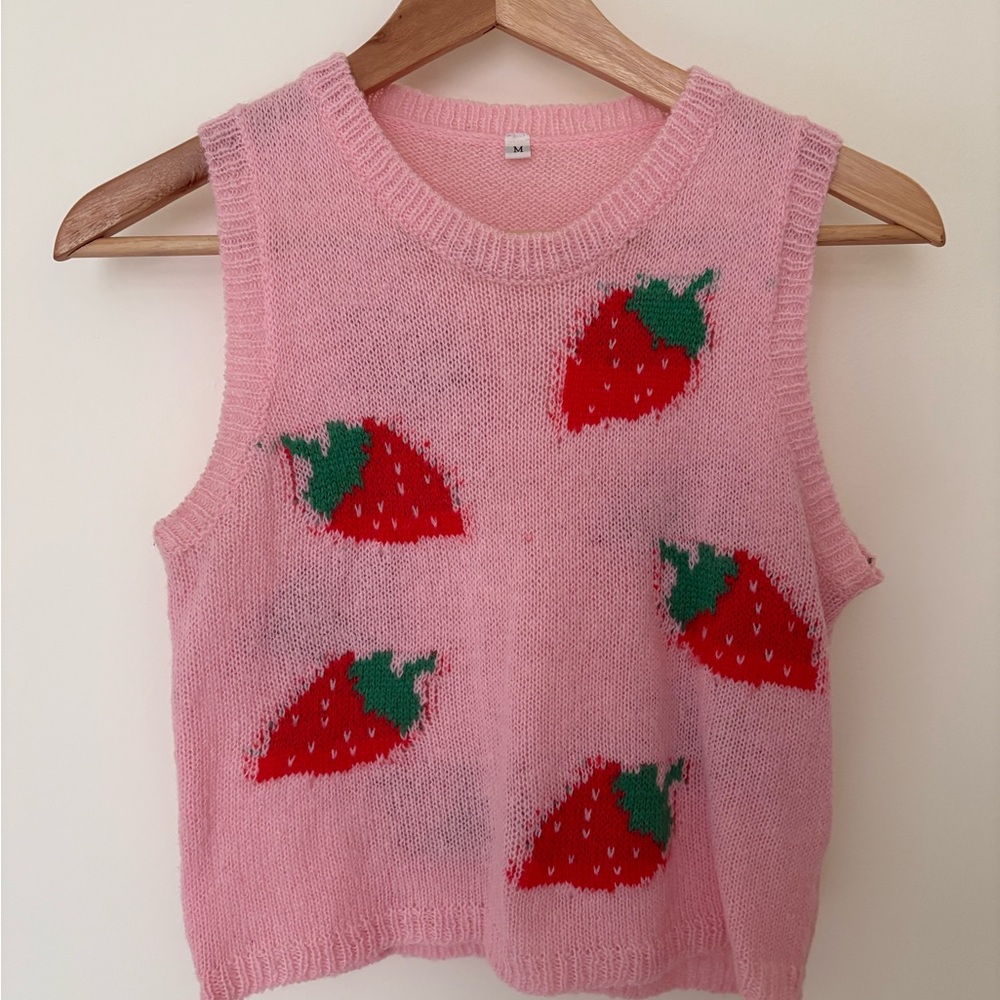 Pink Strawberry Knit Sweater Vest